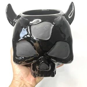 Killstar Black Ceramic Ashmedai Planter Vase Flower Pot Glossy Devil Goth Witch